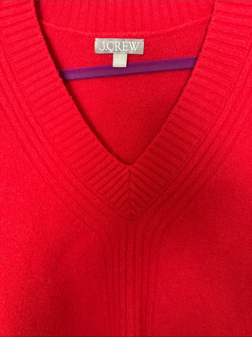 J. Crew Bright Red V-Neck Ribbed Sweater merino wool and alpaca blend - Picture 3 of 6
